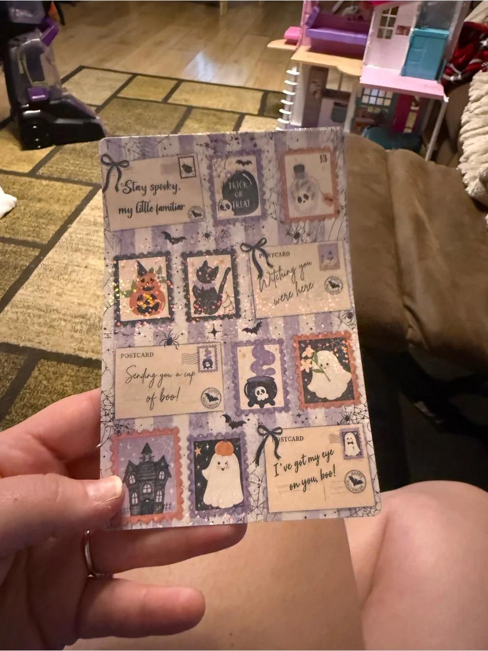 Purple Halloween-Themed eBook Reader Insert — Ghost & Postcard Design